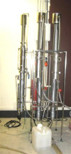 High spieed arrangement of continuous alcohol stills.